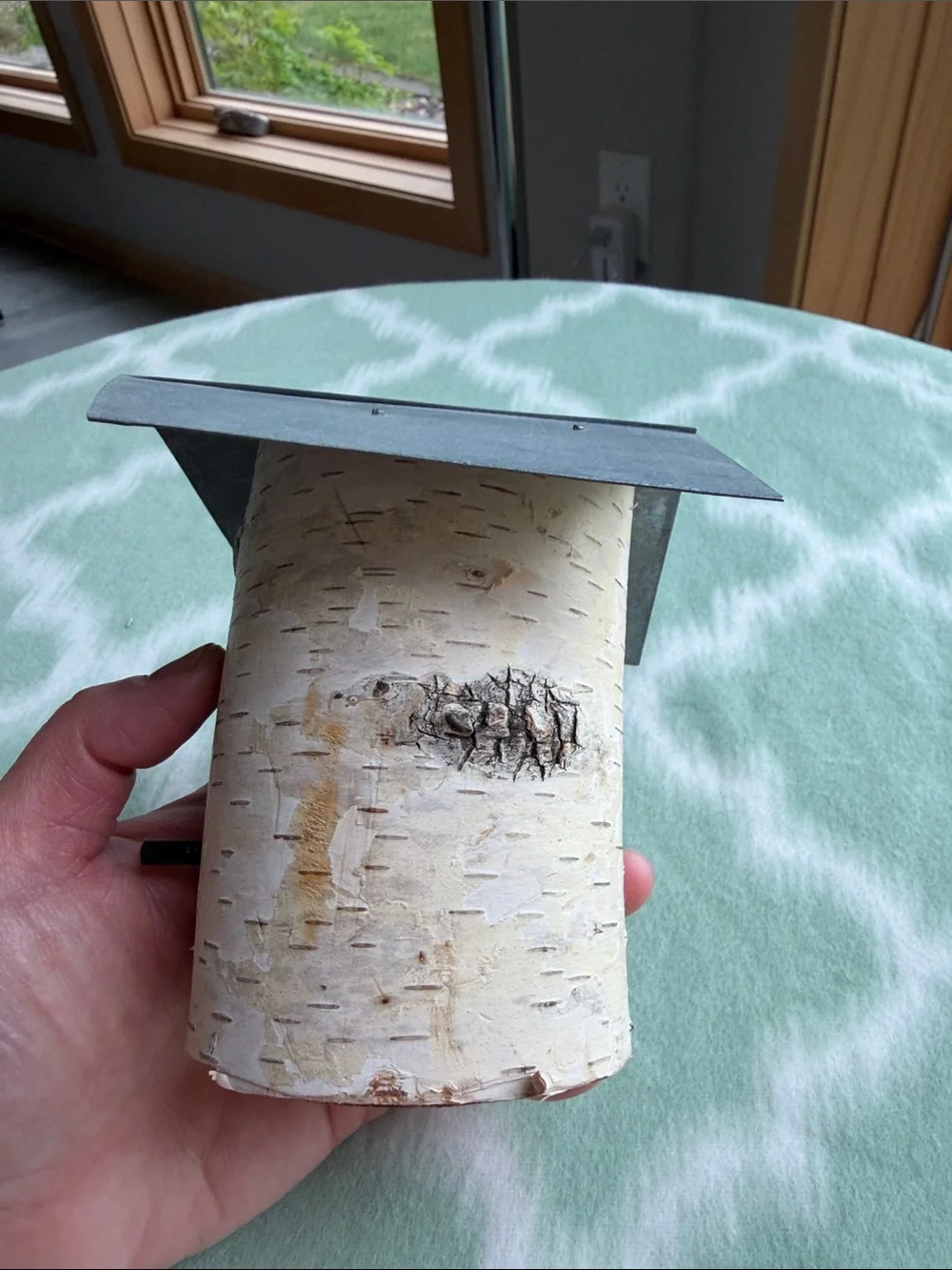 NEW handmade rustic Natural Birch Wood hummingbird Birdhouse 5” tall